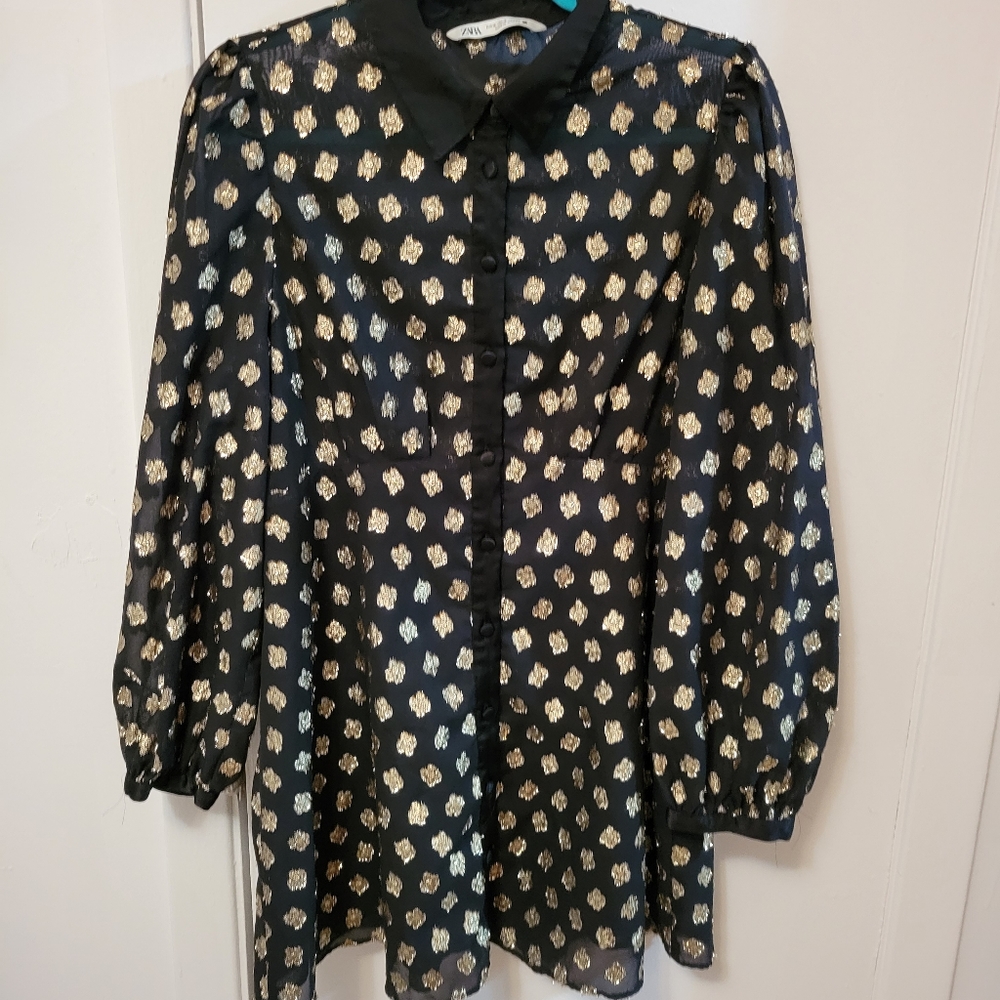 Zara metallic shirt dress